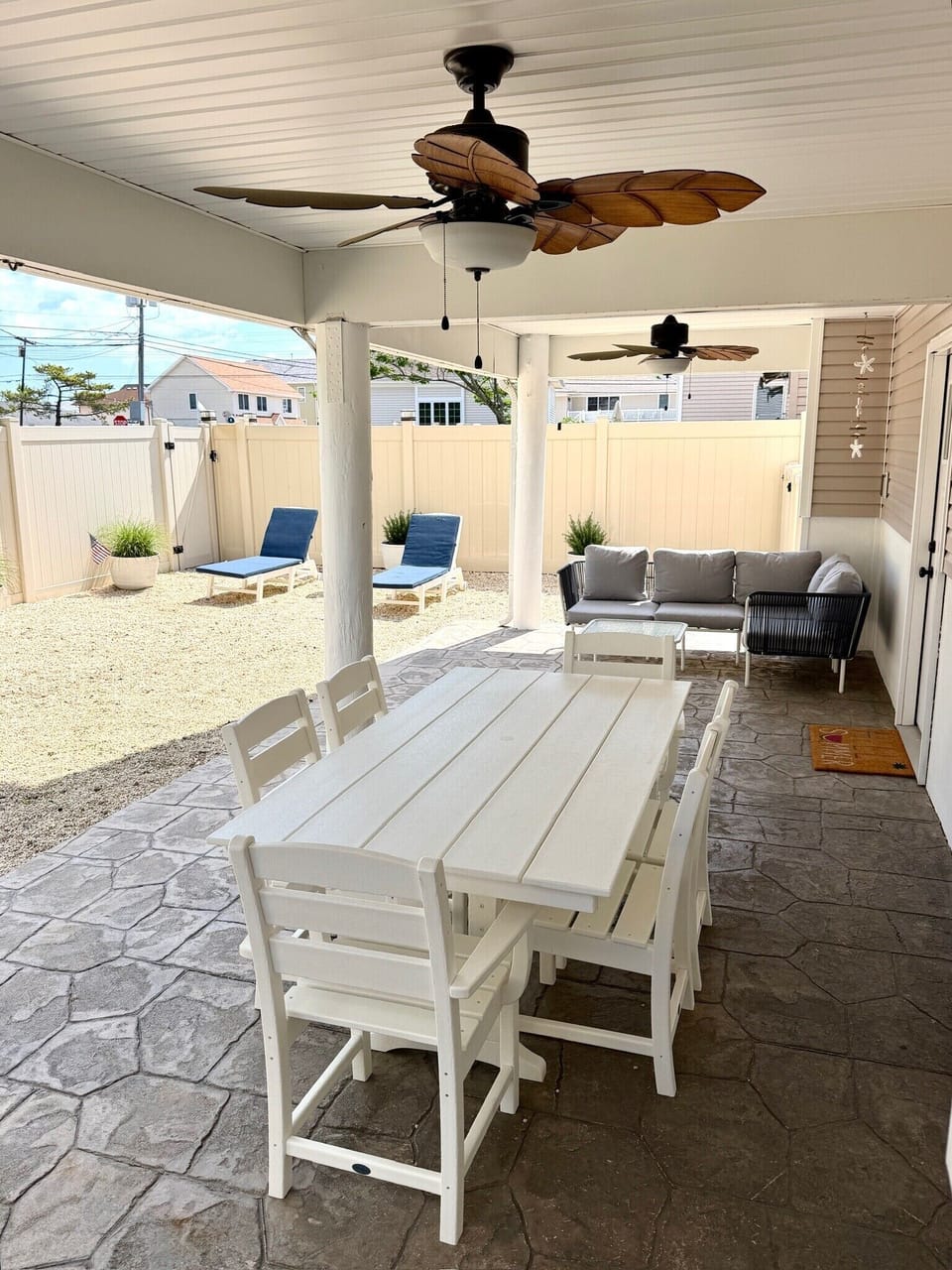 Polywood dining table (6), Grill, (2) chaise loungers, couch, outdoor shower