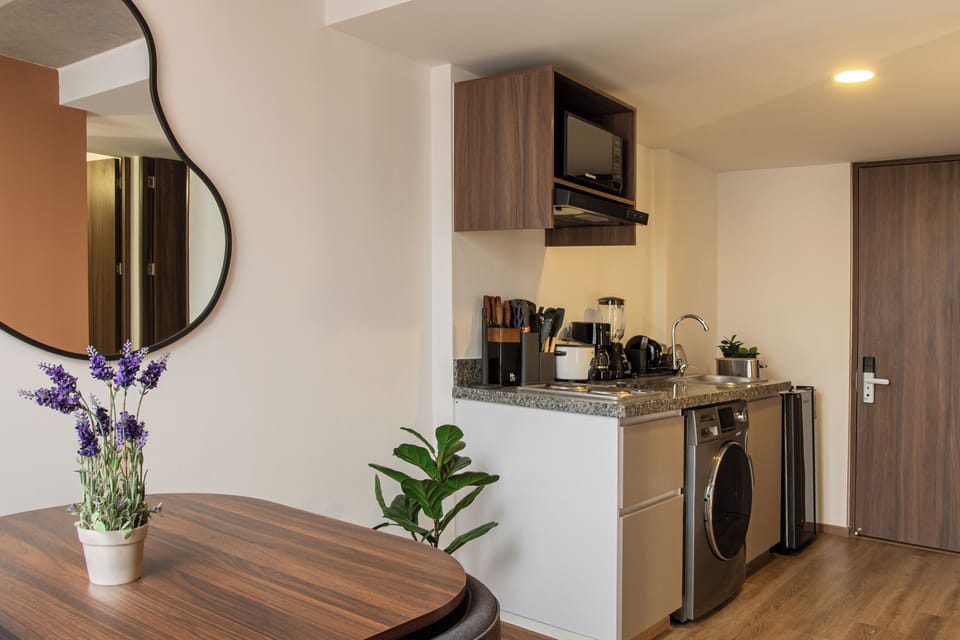 Comfort Apartment | Private kitchen | Mini-fridge, microwave, stovetop, dishwasher