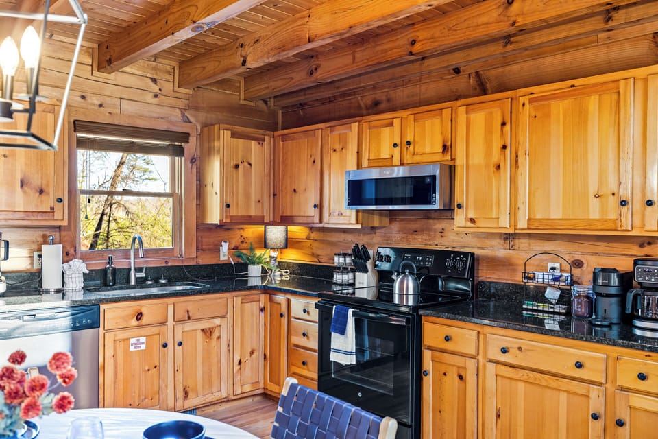 Dishes with a view (of the neighborhood bears!) + a fully stocked kitchen
