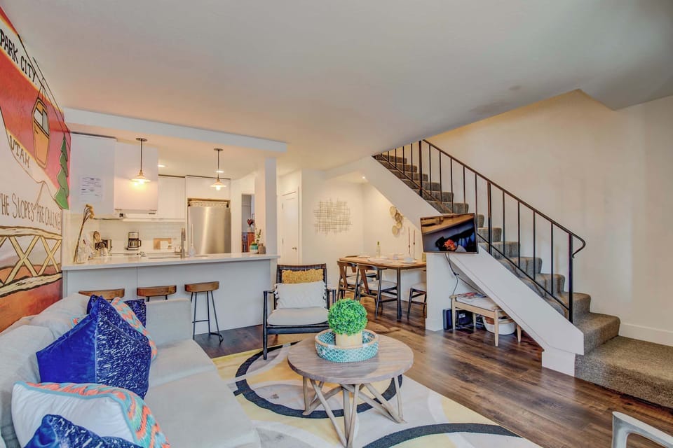 View of the living area and kitchen