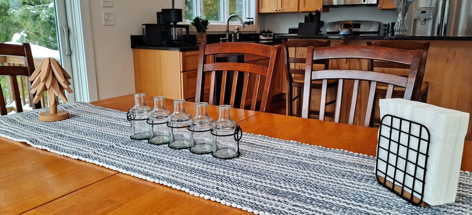 Dining room with table sitting up to 8