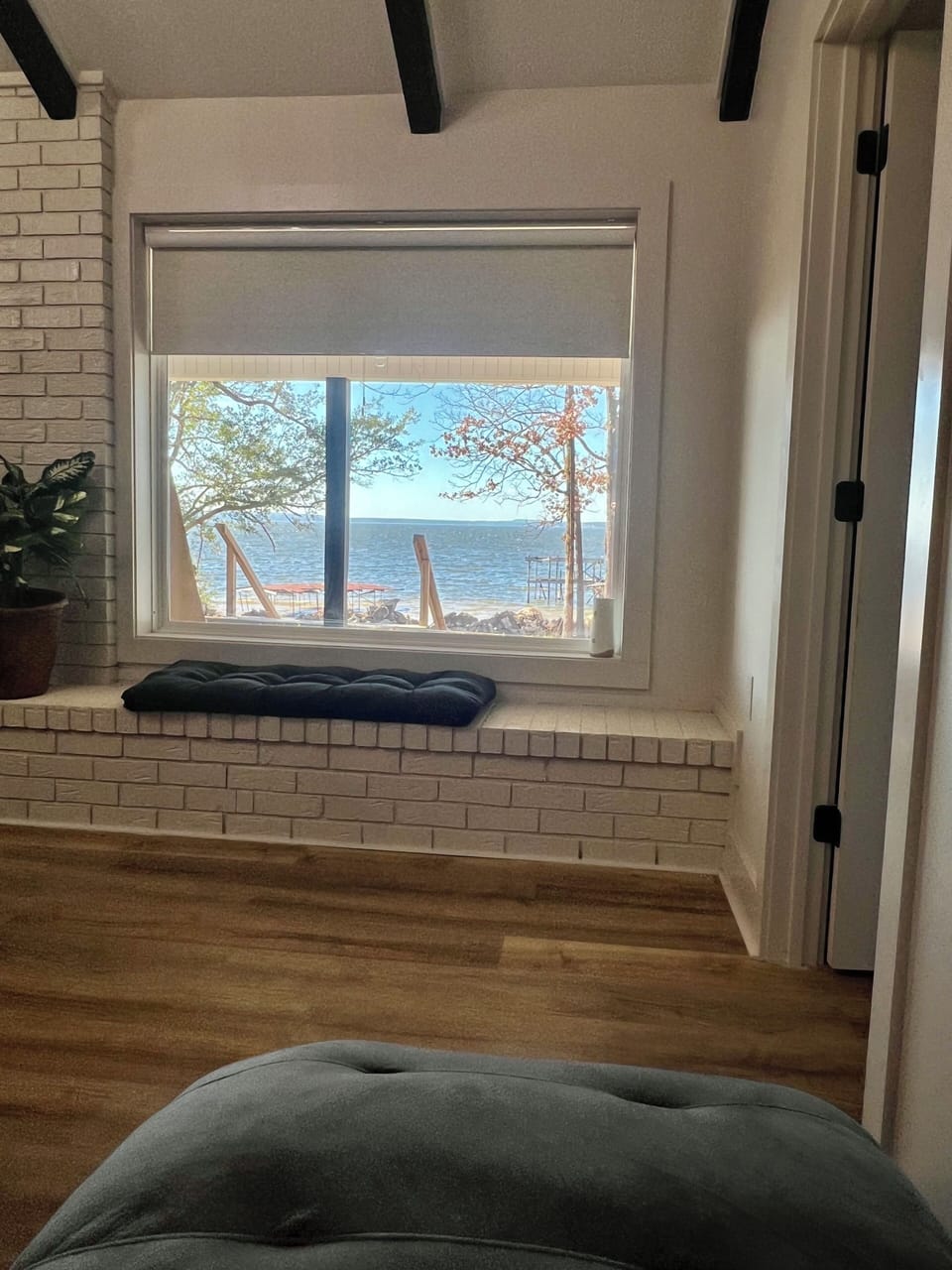 View of lake from lounge chair