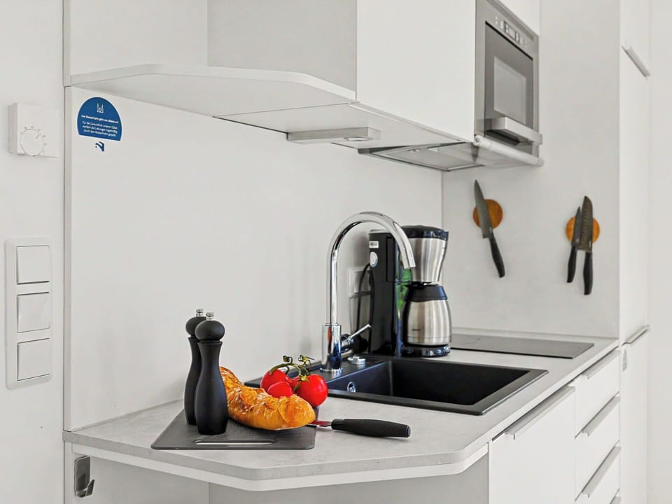 Kitchen, Countertop, Kitchen Appliance, Interior Design, Kitchen Sink, Plumbing Fixture, Tap, Home Appliance, Furniture, Home