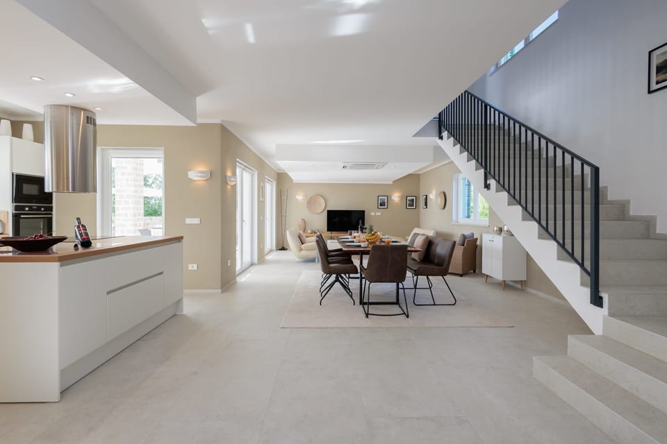 Living room, kitchen & stairs