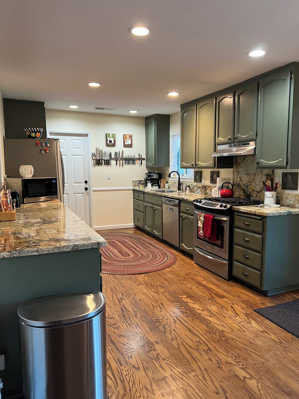 Large kitchen with modern appliances.