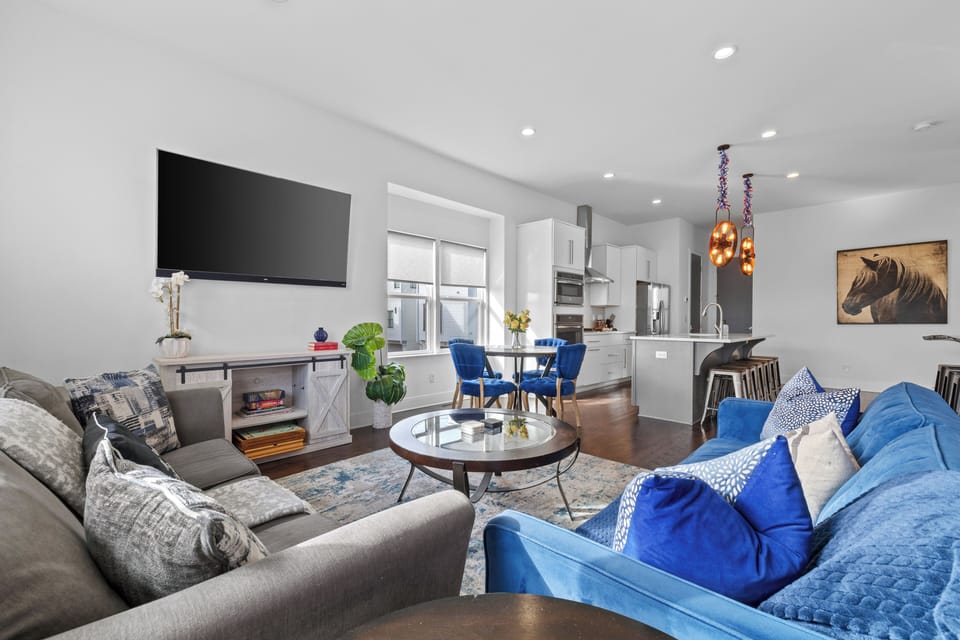 That pop of blue wakes the whole room up.
