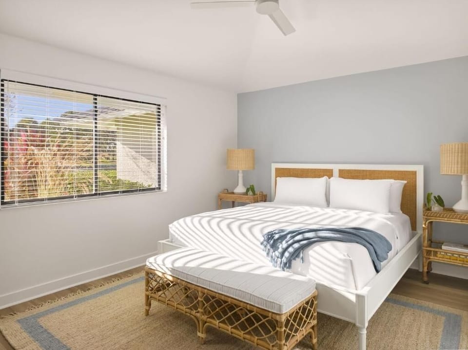 Sink into a sunlit king bed for deep rest.