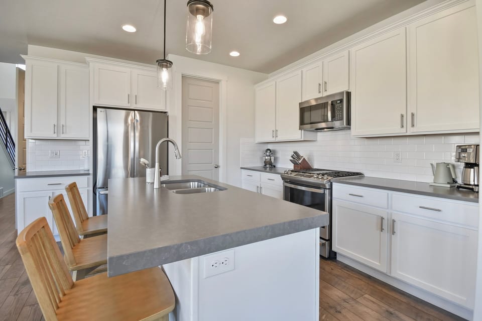Nordic Getaway is a fully stocked kitchen with large Island, Island Seating and new upgraded appliances