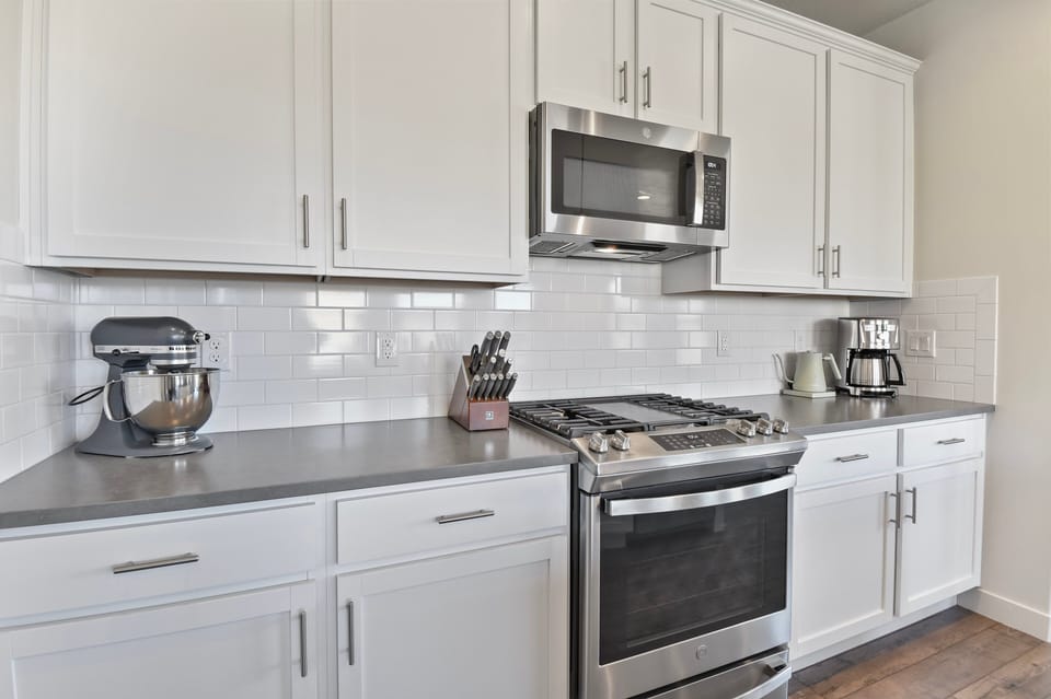 Nordic Getaway is a fully stocked kitchen with large Island, Island Seating and new upgraded appliances
