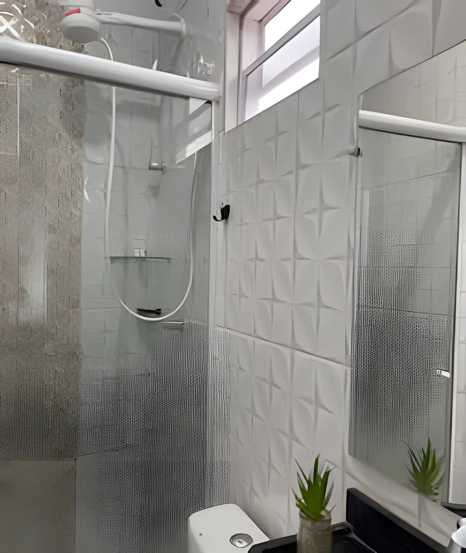 Shower, free toiletries, towels, soap