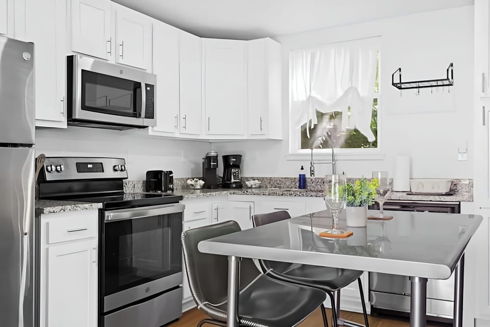 The open kitchen layout makes it easy to cook while chatting with your group.