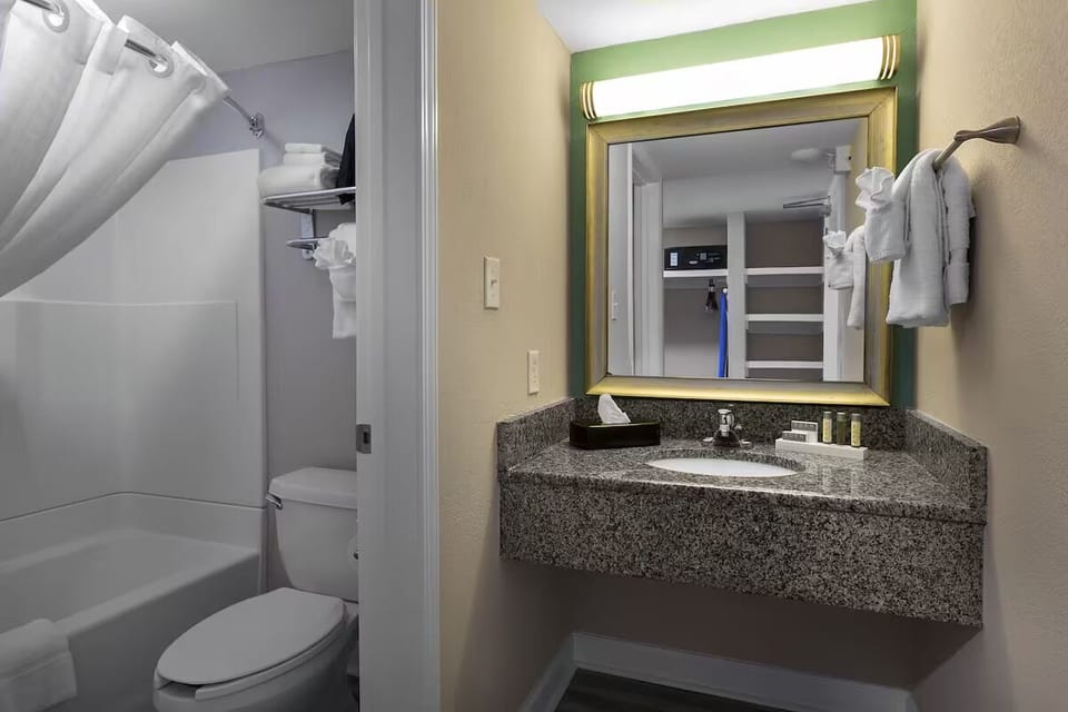 Get ready easily with a wide counter and bright mirror.