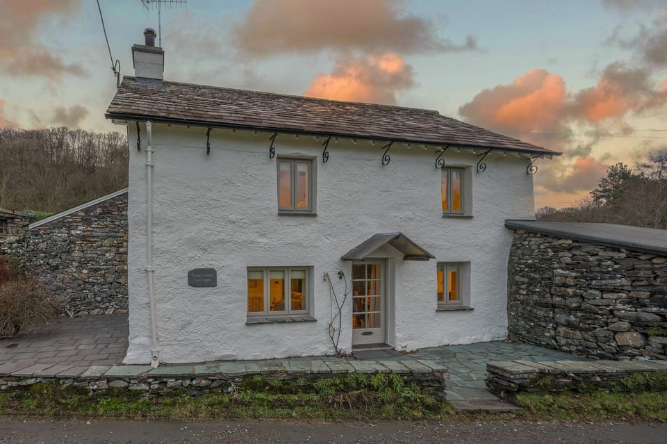 Scarr Head Cottage in the Lake District external at twilight
