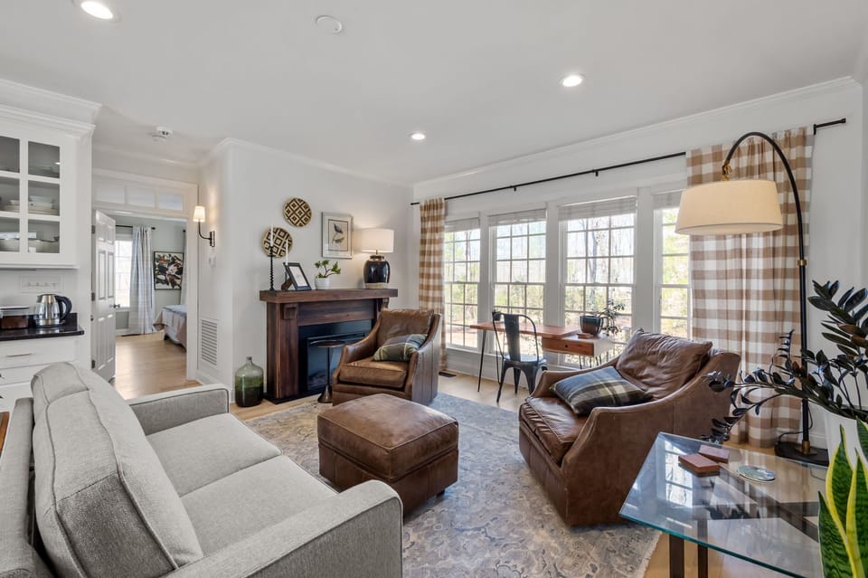 Family Room area with pull-out queen sofa bed; electric fireplace (no heat) 