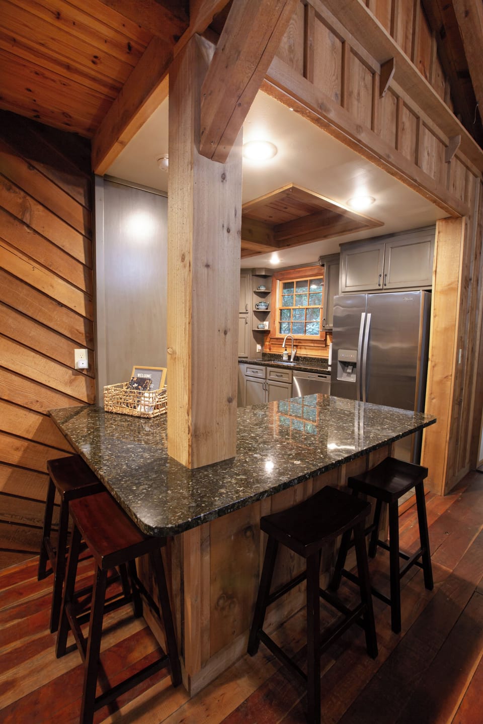 Chat with the cook or enjoy a snack at the cozy bar seating.