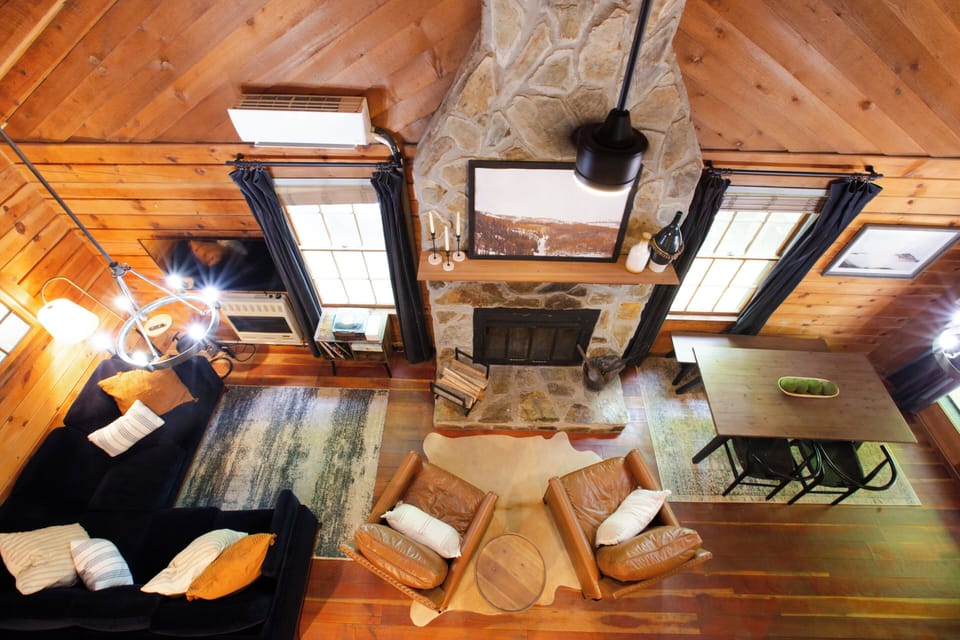 Birds-eye view of the wood-burning fireplace- room to relax and reconnect.
