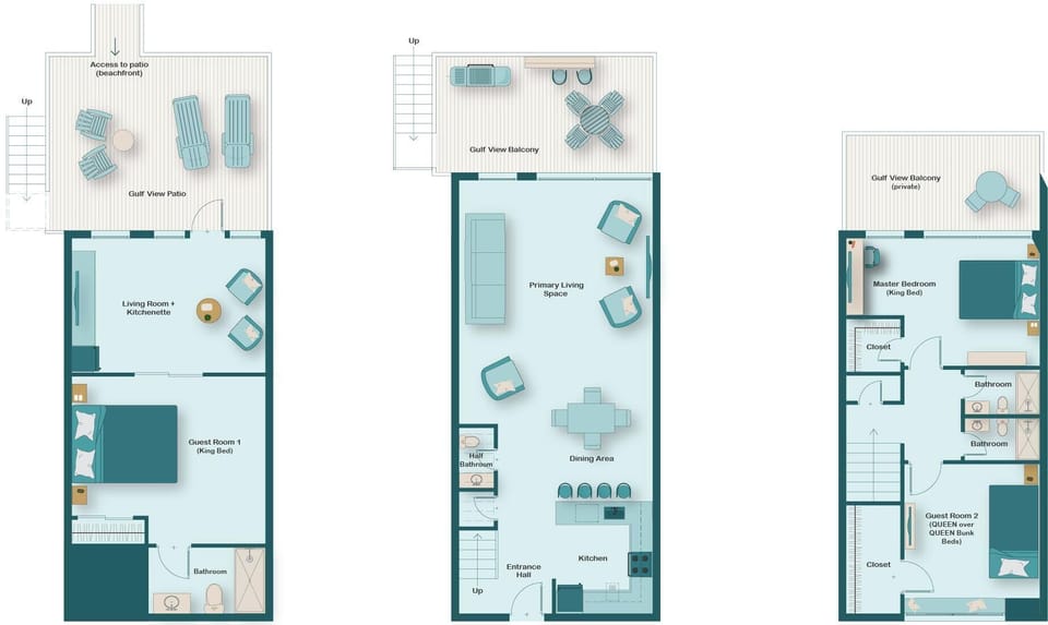 This 3-Level, Beachfront Townhome w/ a Private Beach is Fully Remodeled with lots of new furniture, comes Fully-Stocked with beach gear, and features 3 Patios overlooking the Beach and Gulf!