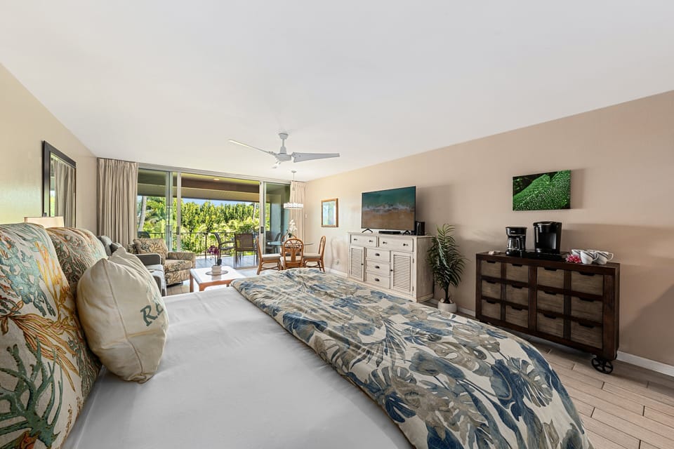 Comfort meets style in this well-appointed studio with warm wood accents