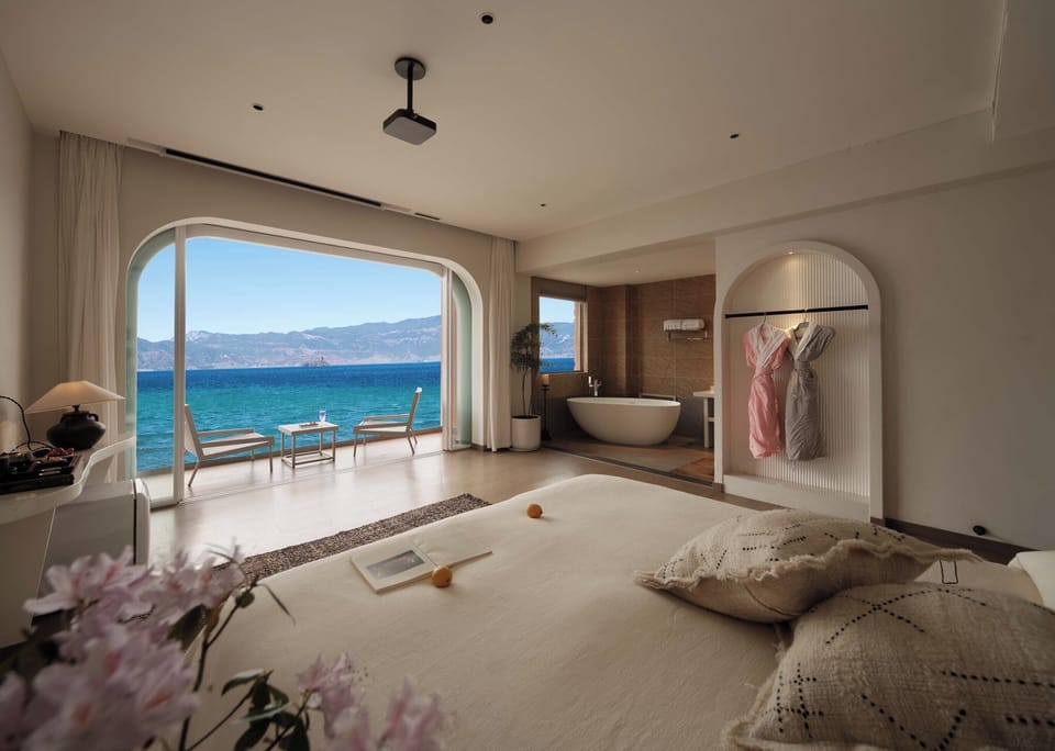 Romantic Double Room, Lake View | Desk, blackout drapes, iron/ironing board (on request), WiFi (free)