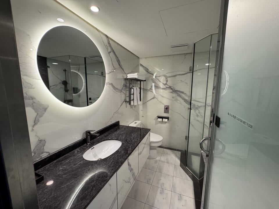 Rainfall showerhead, hair dryer, slippers, electronic bidet