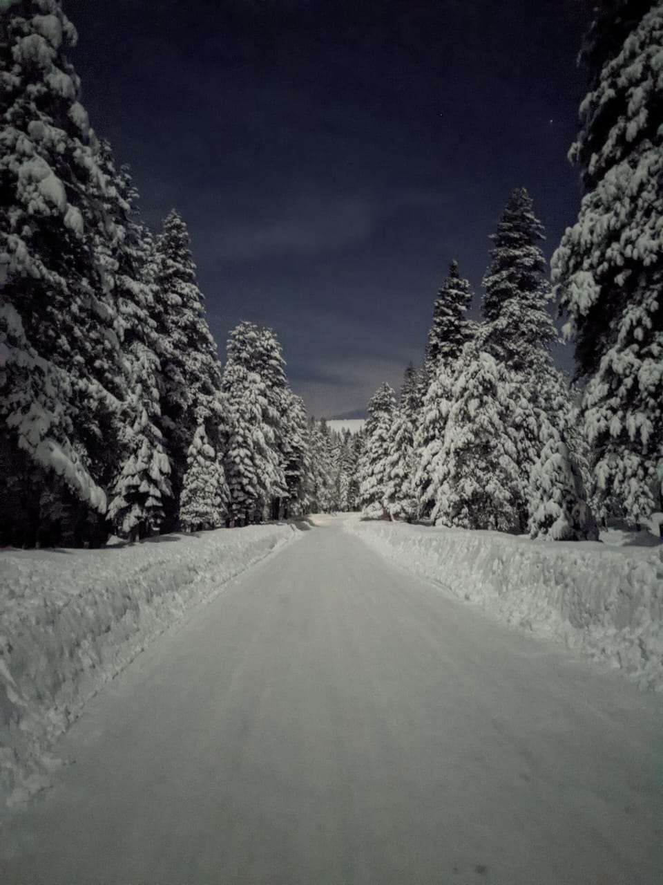 The groomed winter roads, at night