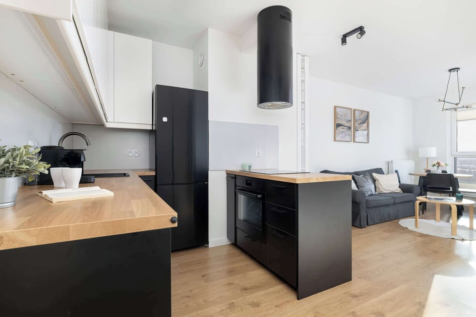 The kitchenette's practical layout maximizes space and functionality.