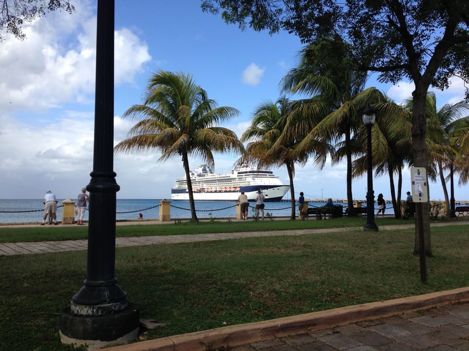View of Cruise Ship in Harbor from Building