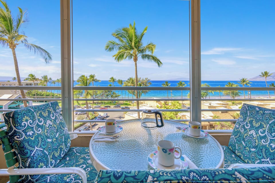 Enjoy coffee and a view from the lanai.