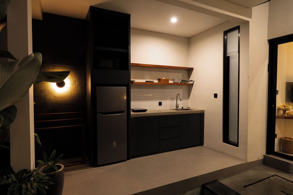 Villa, 1 Bedroom, Private Pool | Private kitchen | Fridge, stovetop, electric kettle, cookware/dishes/utensils