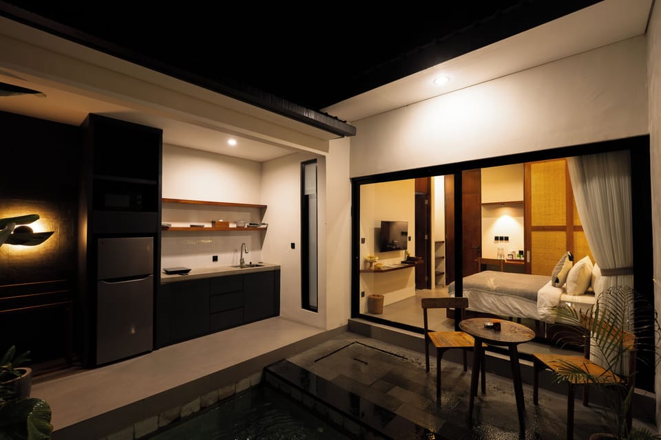 Villa, 1 Bedroom, Private Pool | Private kitchen | Fridge, stovetop, electric kettle, cookware/dishes/utensils