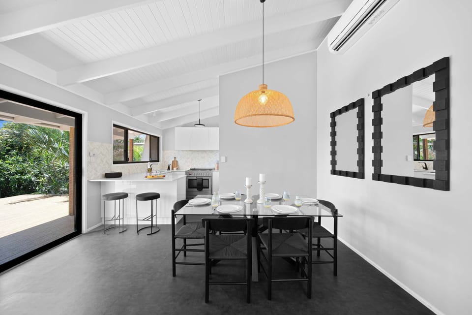 Open living dining and kitchen layout ideal for entertaining.