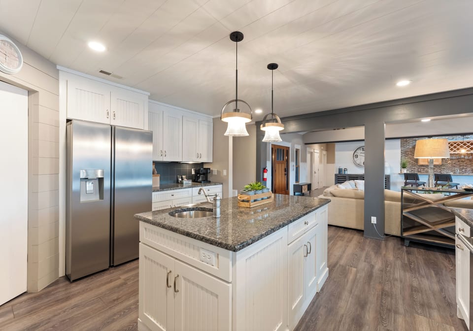 Well-lit kitchen.