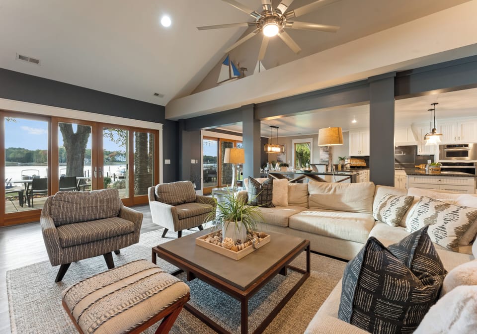 Comfortable living space with lake views.