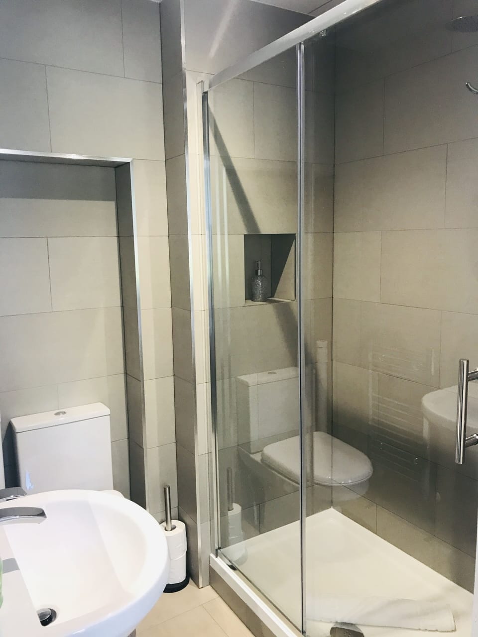 Double Room (Room 8) | Bathroom | Shower, hair dryer, towels