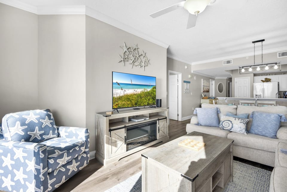 Relax with a movie on the flat-screen TV