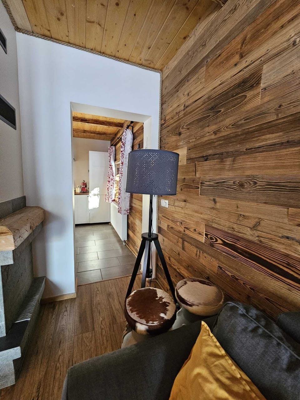Flat-screen TV, fireplace