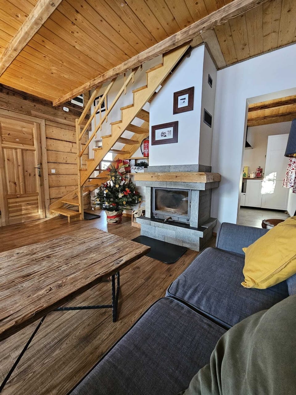 Flat-screen TV, fireplace