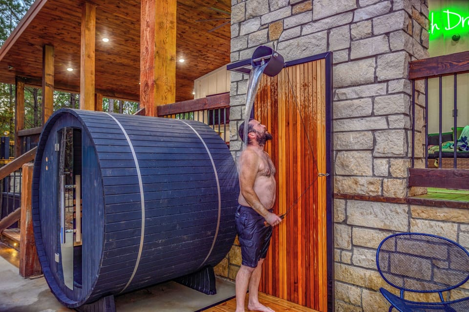 Enjoy the cold water bucket drop after time in the sauna
