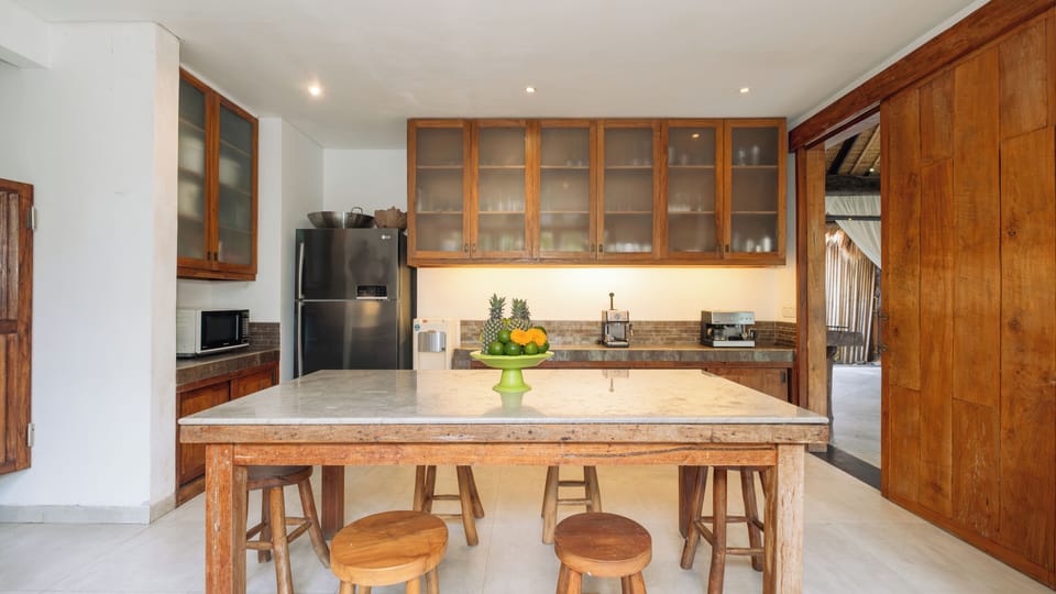Villa, Pool View | Private kitchen | Fridge, microwave, oven, stovetop