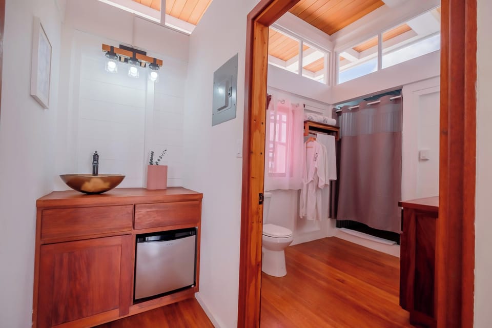 Enjoy a quick rinse and tidy comforts after sandy adventures.