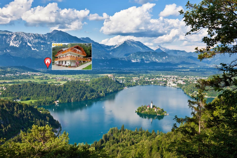 Lake Bled and the location of our accommodation.