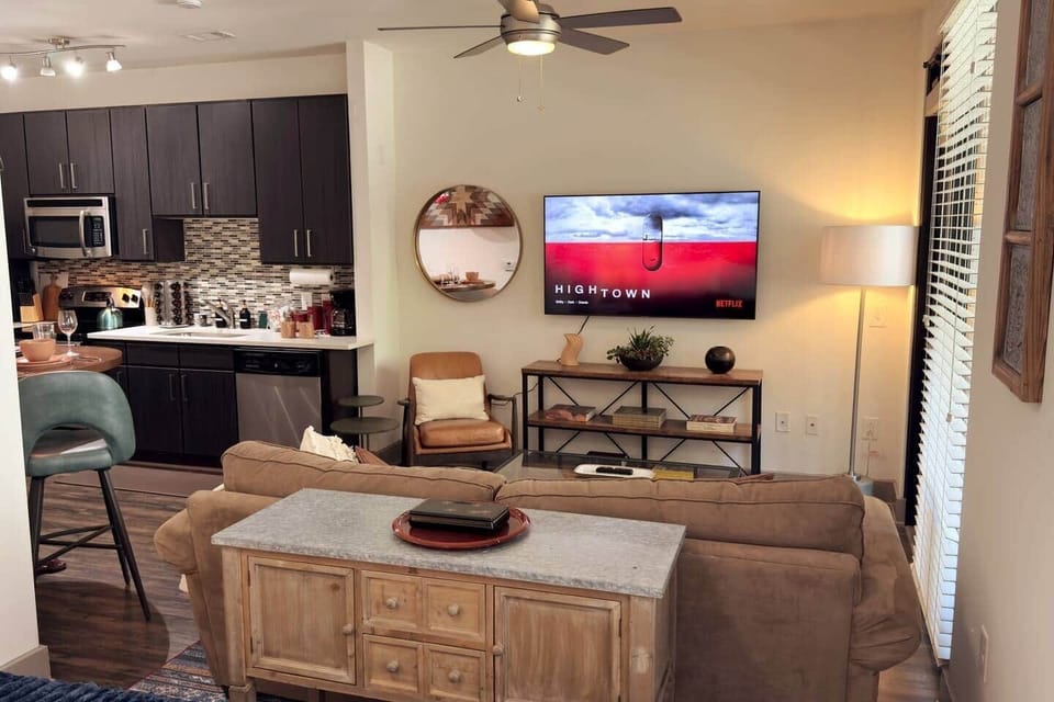 Enjoy a comfy space with an extra large TV!