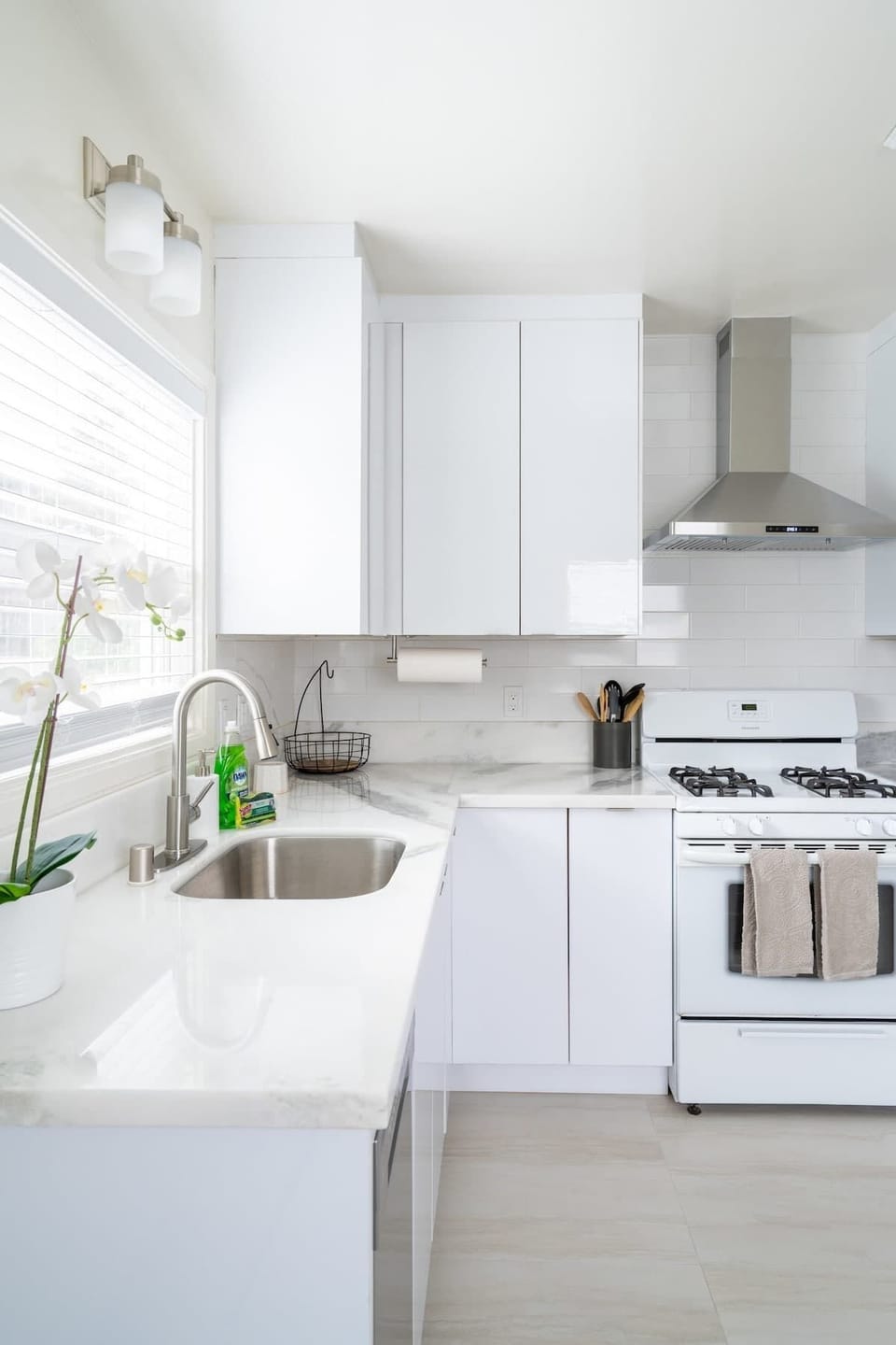 There is plenty of space to prep meals for the group on the sleek stone countertops