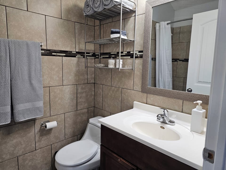 Master Bathroom, located upstairs 