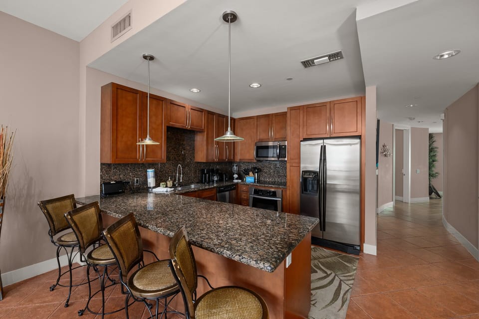 Cook your favorite meals in this spacious, fully equipped kitchen with top of the line appliances.