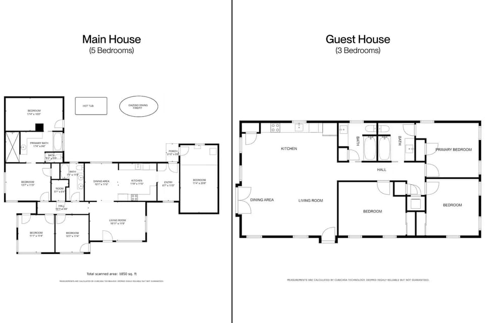 This listing has two houses. One "Main House" (5bed/2bath with Pool and hot tub) plus one "Guest House" (3b/2b with hot tub). Joint floor plan attached. Separate larger floor plans also included in listing photos.