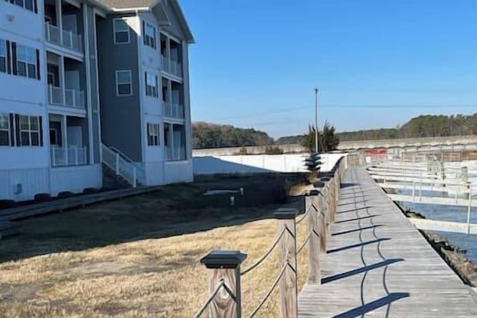 view of condo balconies from docks
