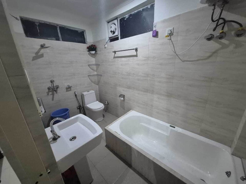 Shower, towels, soap, shampoo