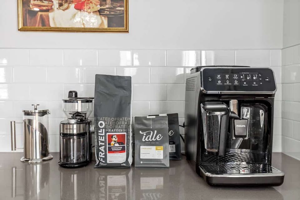 Super-Automatic latte, cappuccino, espresso and coffee maker. We proudly serve local tea and coffee