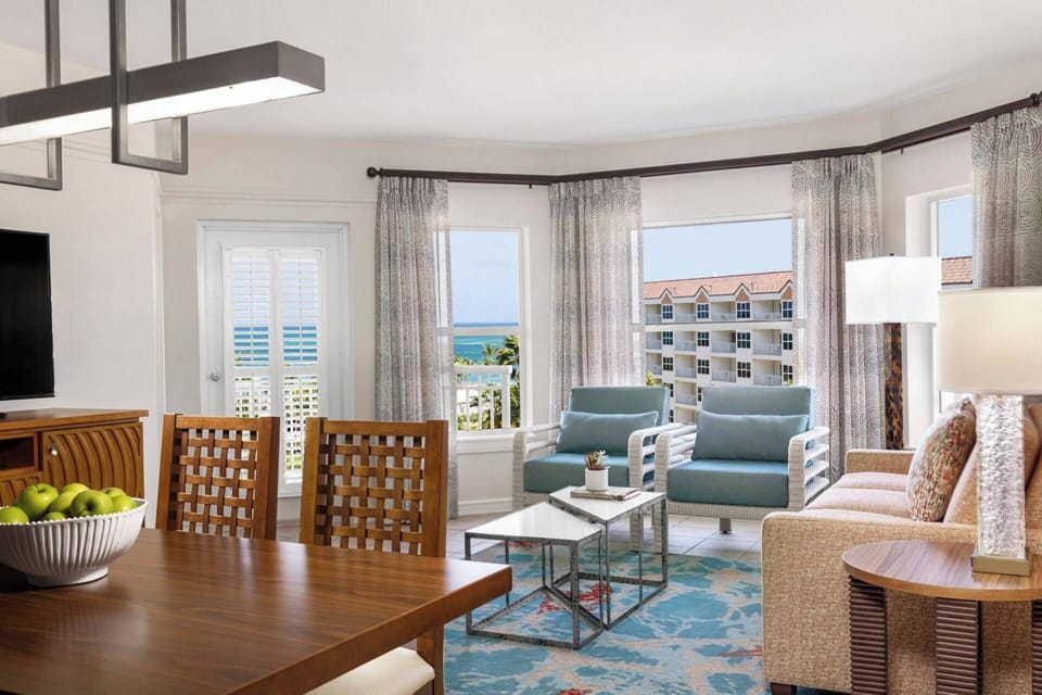Spacious villa with a sleeper sofa in the living room (oceanside view).